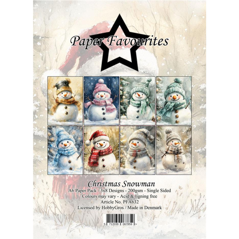 Paper Favourites - Papirpakke A6 - Christmas Snowman - PFA632