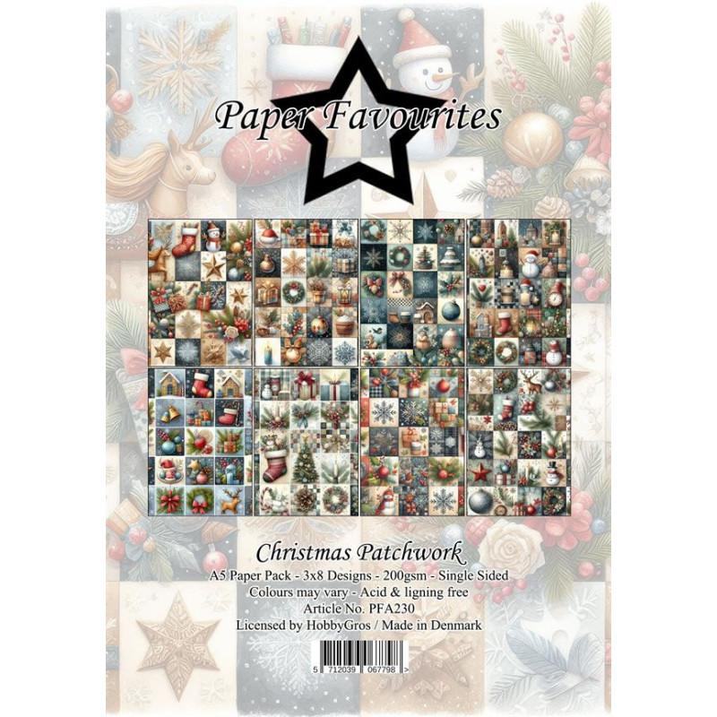 Paper Favourites - Papirpakke A5 - Christmas Patchwork - PFA230