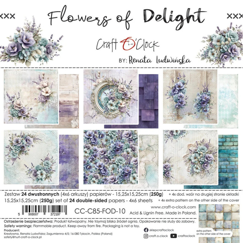 Craft O'Clock - Papirpakke 15x15 - Flowers Of Delight - CC-C85-FOD-10
