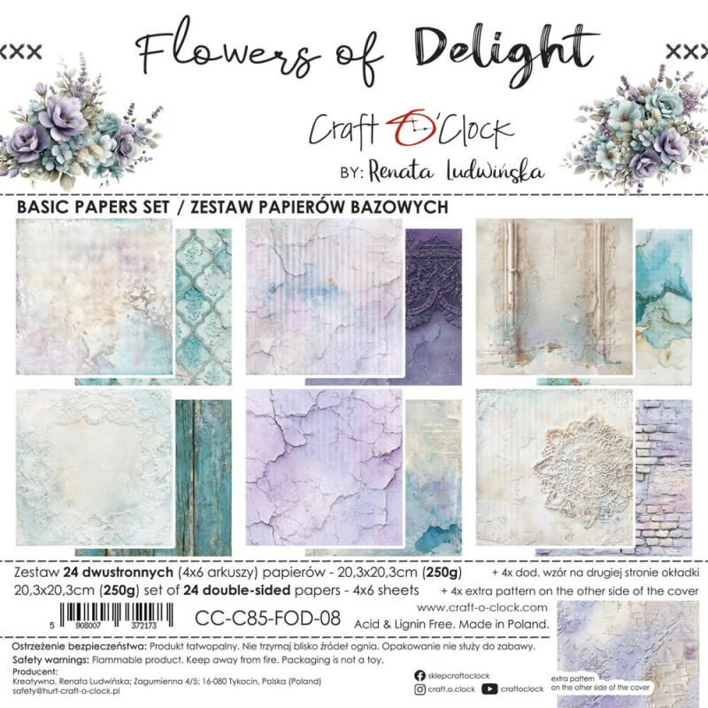 Craft O'Clock - Papirpakke 20x20 - Flowers Of Delight - Basic - CC-C85-FOD-08
