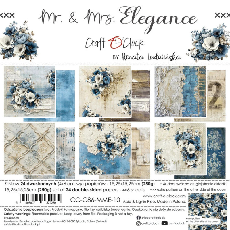 Craft O'Clock - Papirpakke 15x15 - Mr. & Mrs. Elegance - CC-C86-MME-10