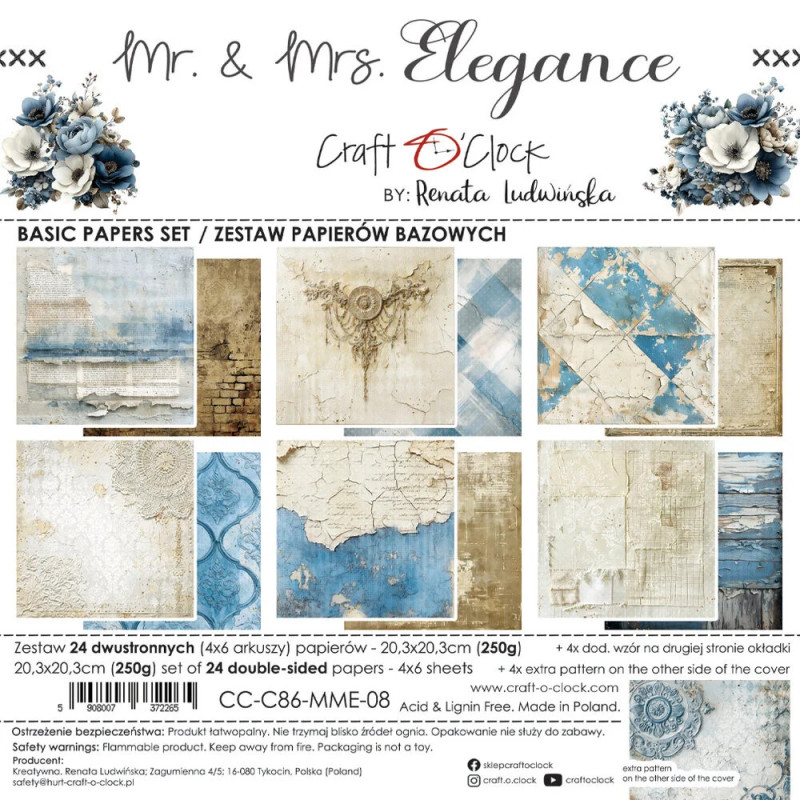 Craft O'Clock - Papirpakke 20x20 - Mr. & Mrs. Elegance - Basic - CC-C86-MME-08