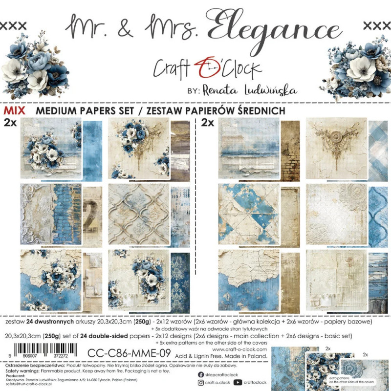 Craft O'Clock - Papirpakke 20x20 - Mr. & Mrs. Elegance - Mix - CC-C86-MME-09