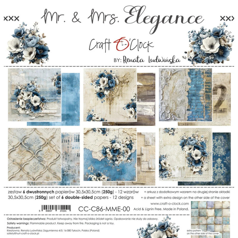 Craft O'Clock - Papirpakke 30x30 - Mr. & Mrs. Elegance - CC-C86-MME-00