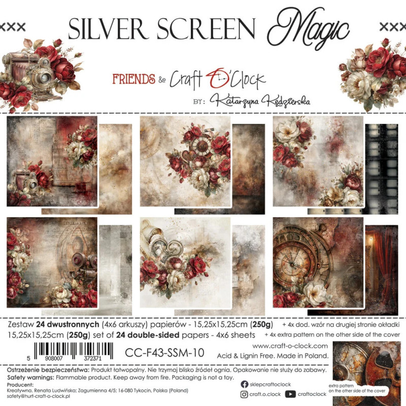 Craft O'Clock - Papirpakke 15x15 - Silver Screen Magic - CC-F43-SSM-10