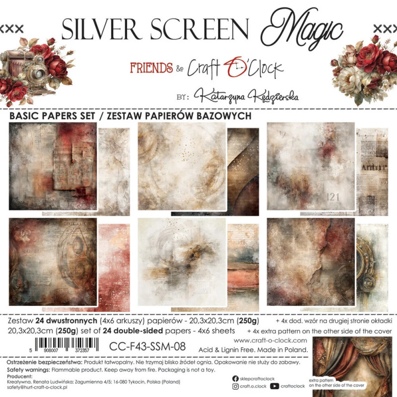 Craft O'Clock - Papirpakke 20x20 - Silver Screen Magic - Basic - CC-F43-SSM-08