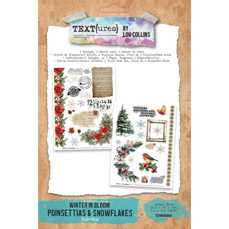 TEXT(ures) - Rub-On Transfer Set - Winter In Bloom - Poinsettias & Snowflakes - TEXRO0003