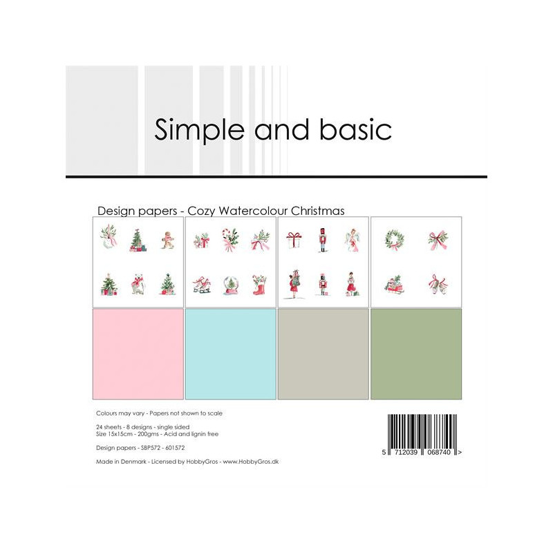 Simple And Basic - Papirpakke 15x15 - Cozy Watercolour Christmas - SBP572