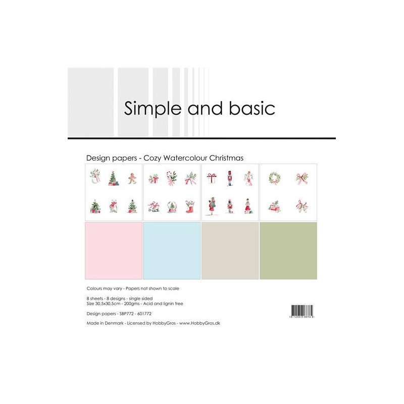 Simple And Basic - Papirpakke 30.5x30.5 - Cozy Watercolour Christmas - SBP772