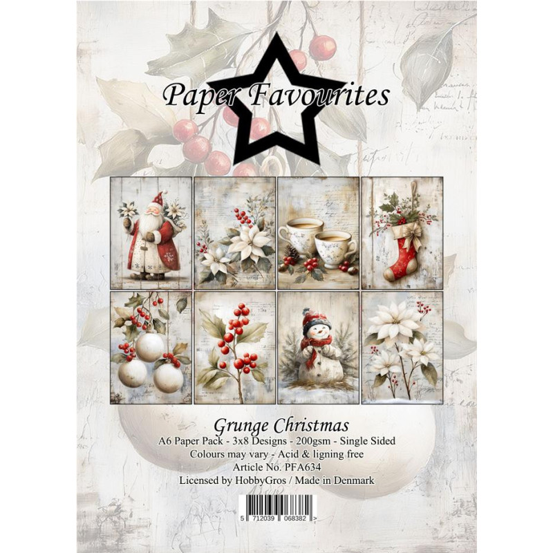 Paper Favourites - Papirpakke A6 - Grunge Christmas - PFA634
