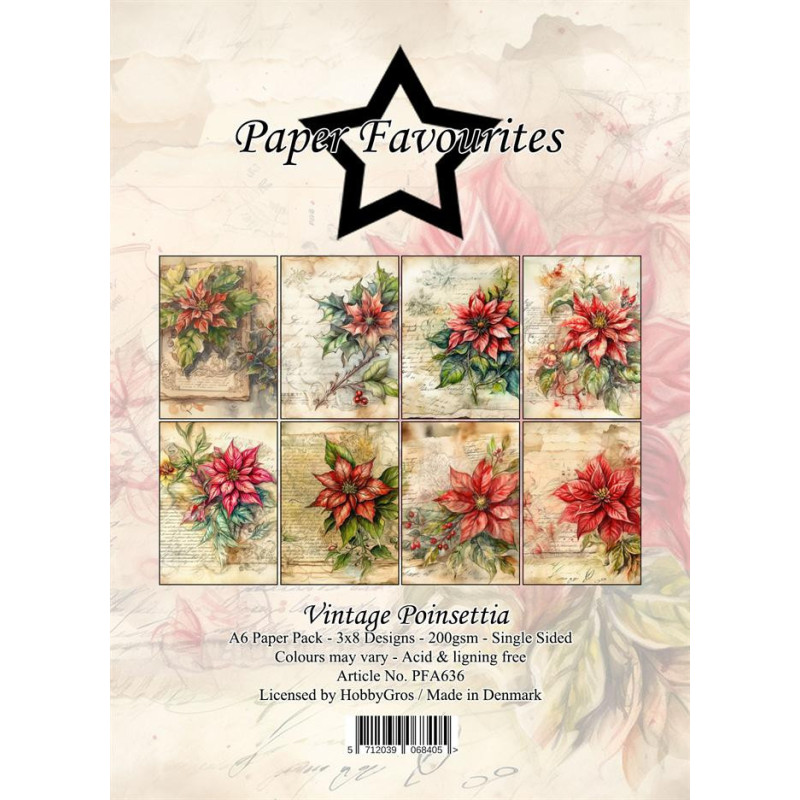 Paper Favourites - Papirpakke A6 - Vintage Poinsettia - PFA636