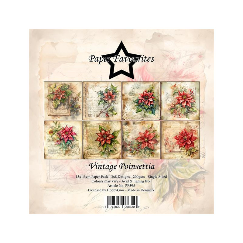 Paper Favourites - Papirpakke 15x15 - Vintage Poinsettia - PF595