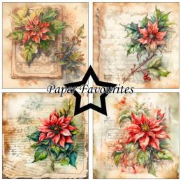 Paper Favourites - Papirpakke 15x15 - Vintage Poinsettia - PF595