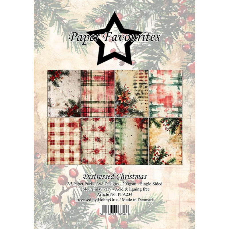 Paper Favourites - Papirpakke A5 - Distressed Christmas - PFA234