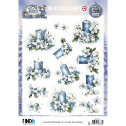 Pushout - Berries Beauties - Blue Christmas - Blue Candles And White Poinsettia - SB11155
