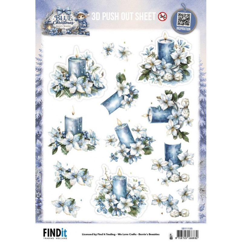 Pushout - Berries Beauties - Blue Christmas - Blue Candles And White Poinsettia - SB11155