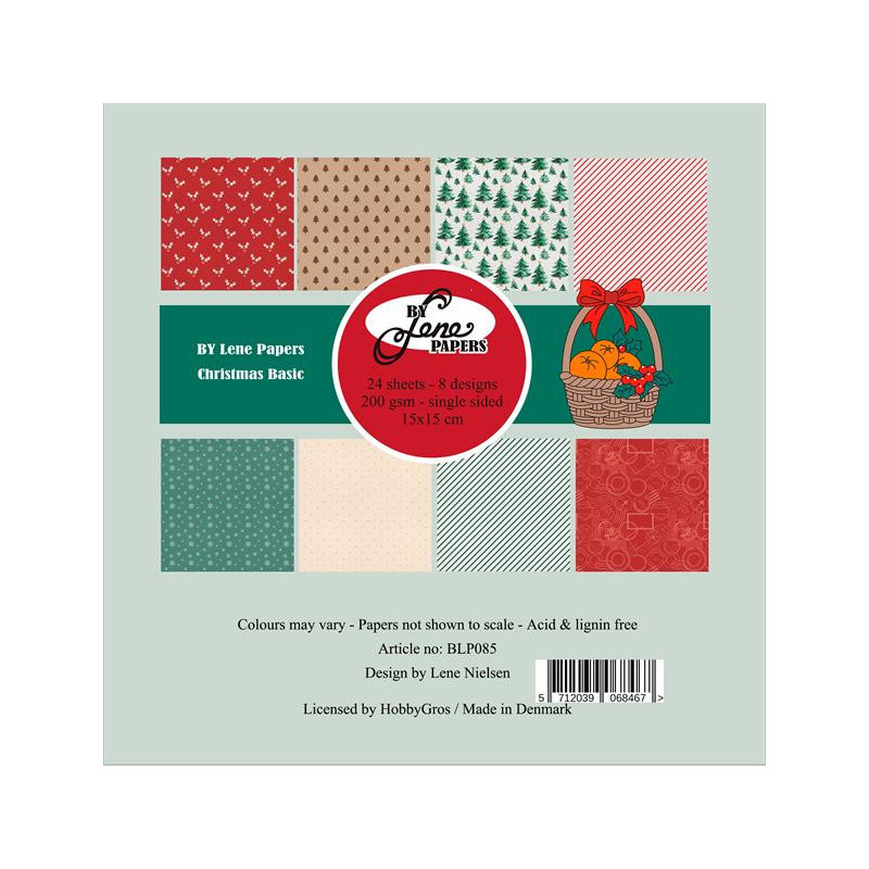 By Lene - Papirpakke 15x15 - Christmas Basic - BLP085