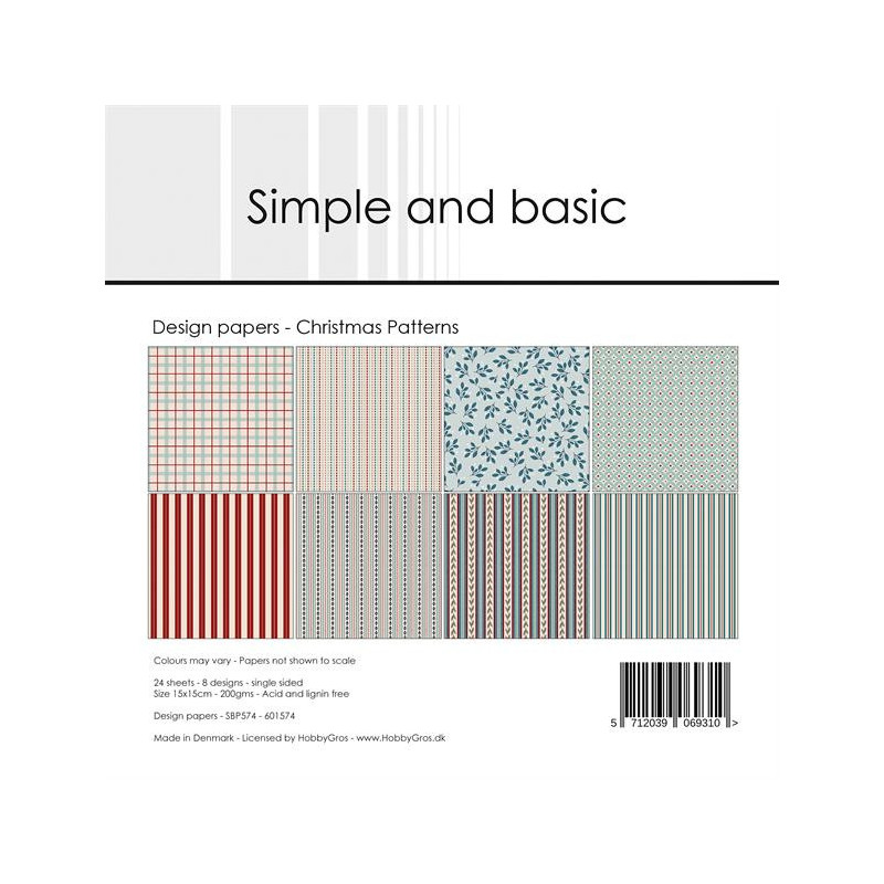 Simple And Basic - Papirpakke 15x15 - Christmas Patterns - SBP574