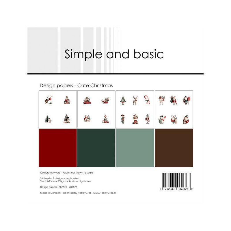 Simple And Basic - Papirpakke 15x15 - Cute Christmas - SBP575