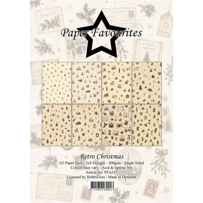 Paper Favourites - Papirpakke A5 - Retro Christmas - PFA237