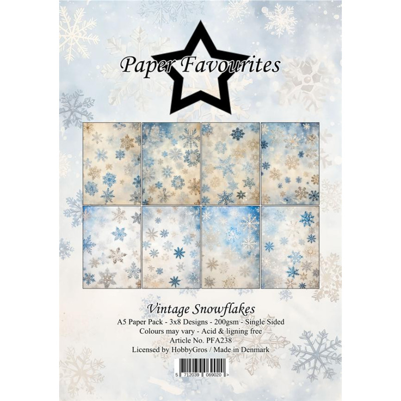 Paper Favourites - Papirpakke A5 - Vintage Snowflakes - PFA238