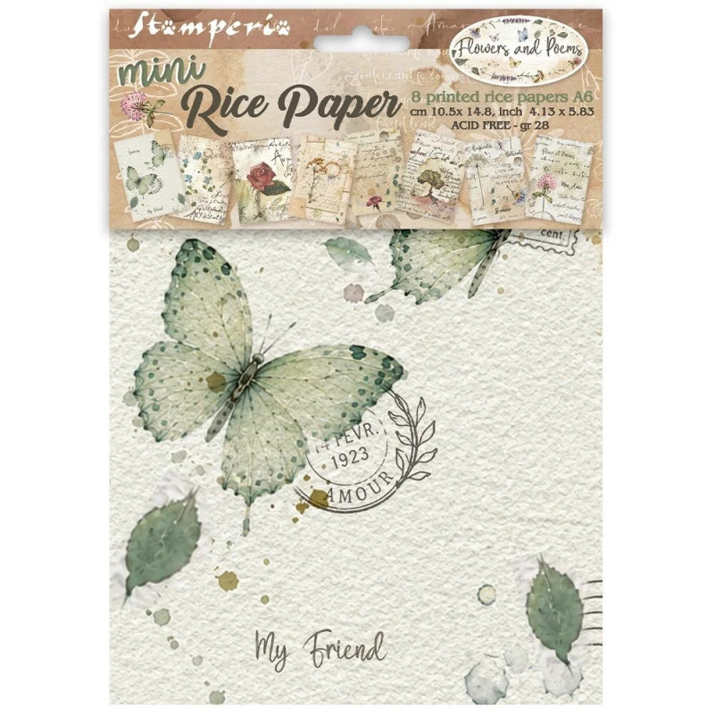 Stamperia - Mini Rice Paper A6 - Flowers And Poems - DFSA6X13