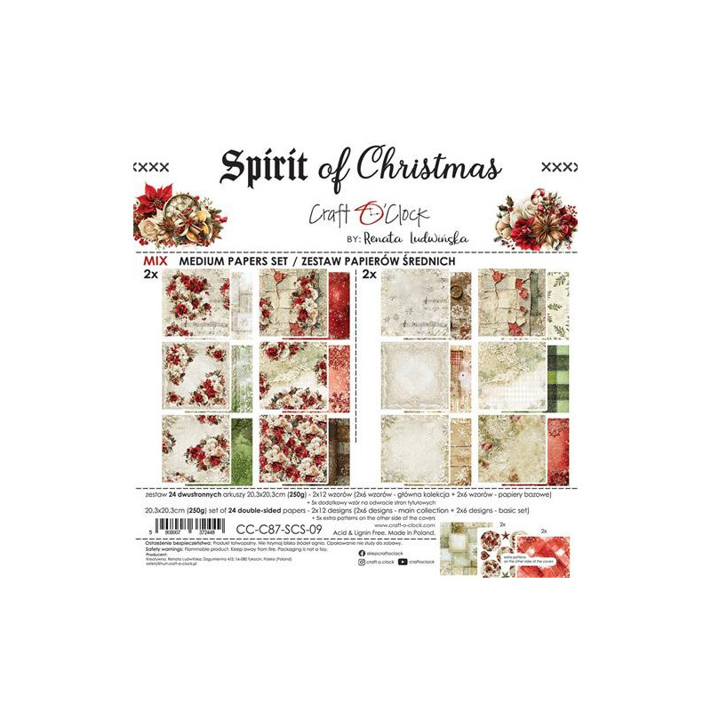 Craft O'Clock - Papirpakke 20x20 - Spirit Of Christmas - Mix - CC-C87-SCS-09