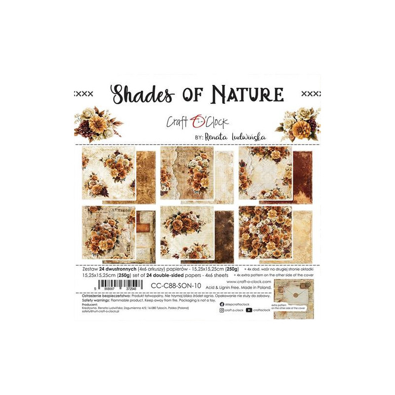 Craft O'Clock - Papirpakke 15x15 - Shades Of Nature - CC-C88-SON-10