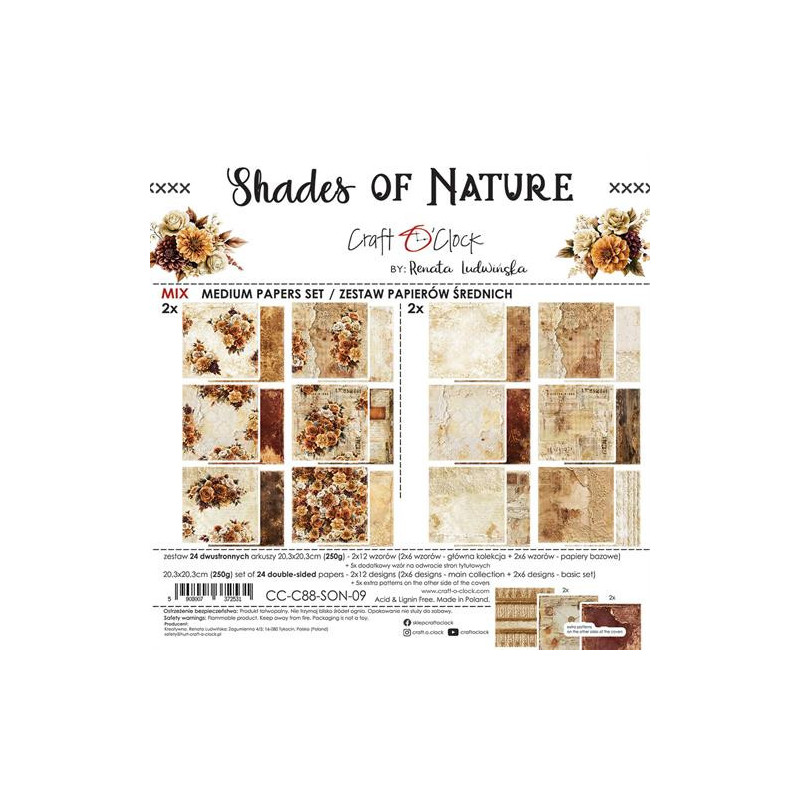 Craft O'Clock - Papirpakke 20x20 - Shades Of Nature - Mix - CC-C88-SON-09