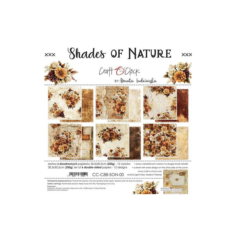 Craft O'Clock - Papirpakke 30x30 - Shades Of Nature - CC-C88-SON-00