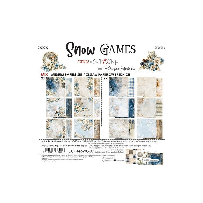 Craft O'Clock - Papirpakke 20x20 - Snow Games - Mix - CC-F44-SWG-09
