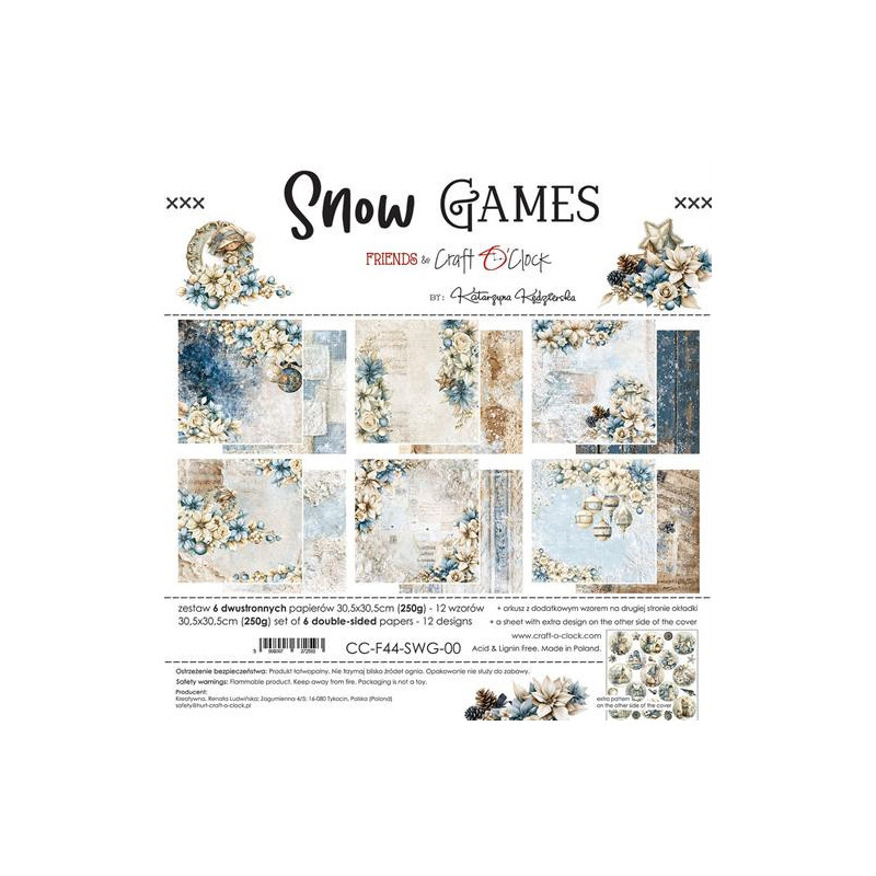 Craft O'Clock - Papirpakke 30x30 - Snow Games - CC-F44-SWG-00