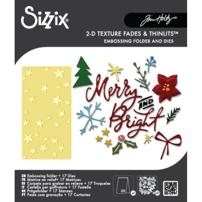 Sizzix - Tim Holtz - Thinlits Die + 2D embossing Folder - Vault Side-Order Merry + Bright - 667248