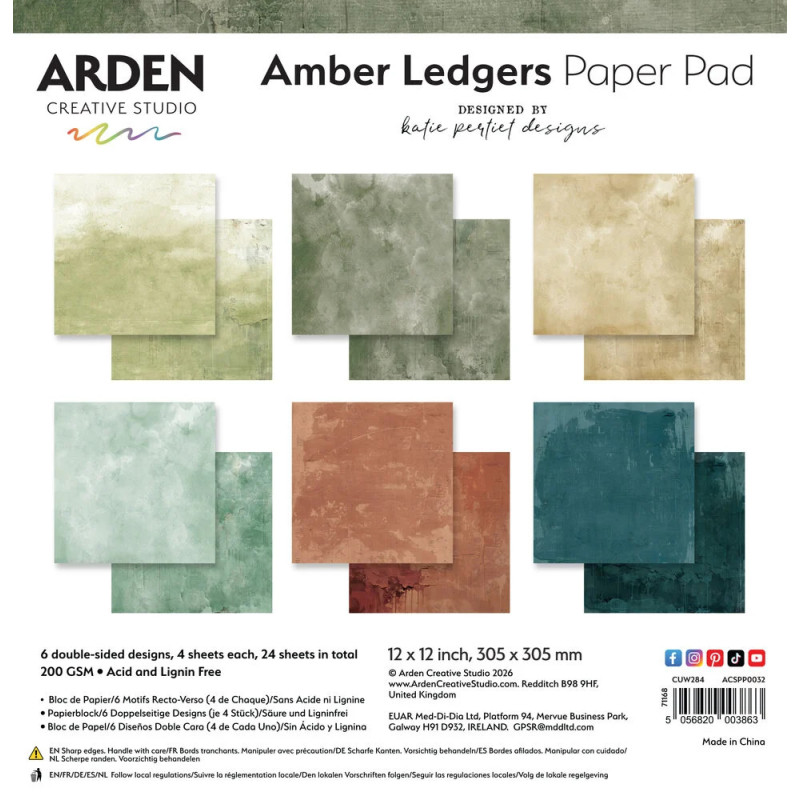 Arden Creative Studio - Papirblok 30x30 - Amber Ledgers Solids - ACSPP0032