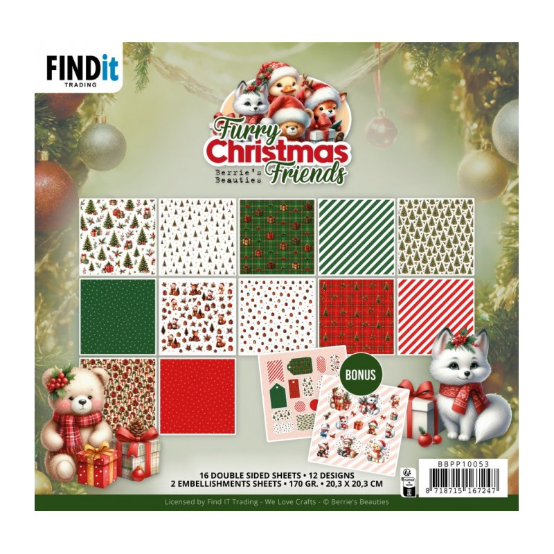 Berries Beauties - Papirblok - Furry Christmas Friends - BBPP10053