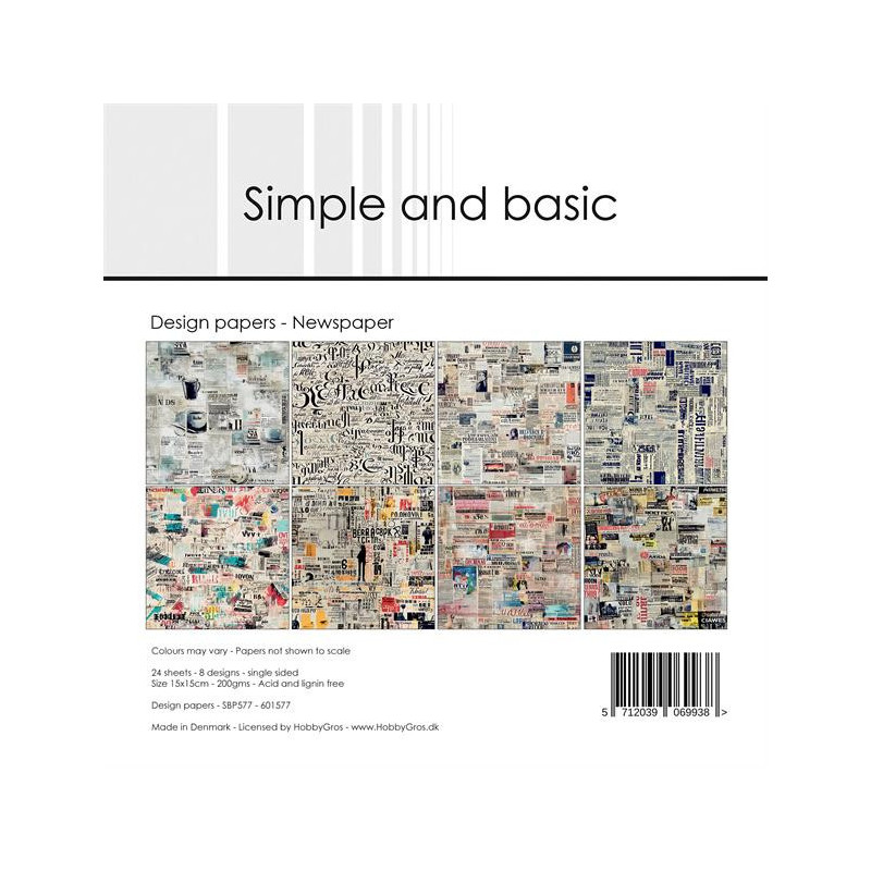 Simple And Basic - Papirpakke 15x15 - Newspaper - SBP577