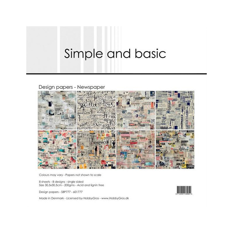 Simple And Basic - Papirpakke 30.5x30.5 - Newspaper - SBP777