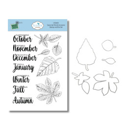 Elizabeth Craft Designs - Stamp And Die Set - Everyday Memories - Seasonal Words & Leaves