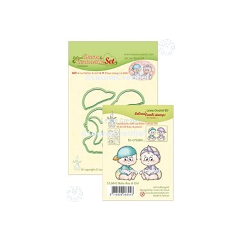 Leane Creatief - Set Of Contour Dies And Clear Stamp - Baby Boy & Girl - 45.6128