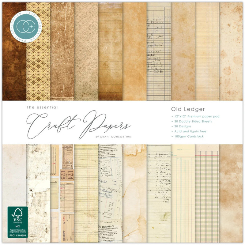Craft Consortium - Papirblok 30x30 - Old Ledger - CCEPAD045