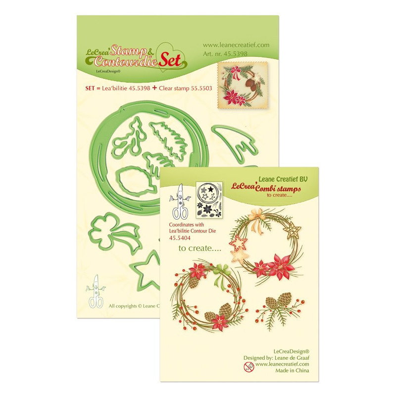 Leane Creatief - Set Of Contour Dies And Clear Stamp Christmas Wreath - 45.5398